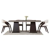 Casa Padrino Luxury Art Deco Dining Set Cream White/Dark Brown - 1 Luxury Art Deco Mirrored Dining Table & 6 Luxury Art Deco Dining Chairs - Luxury Art Deco Dining Furniture