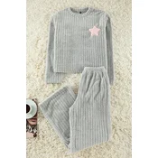 Trendyol Gray Star Embroidered Striped Winter Wellsoft Knitted Pajama Set