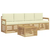 Set vanjskih sofa s jastukom 5 pcs Bijela i krem Poliester