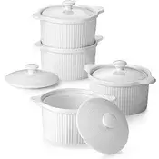 Dowan DOWAN 207 ml Porcelanasti Ramekins s Pokrovi - Set 4 za Creme Brulee, Sufle, Juho. Primerni za Pečico, Beli, (22137432)