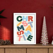 WallXpert uramljena slika 3752CHRCT-014, šareni natpis Christmas Time, 37 x 52 cm, beli ram