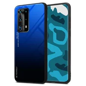 Cadorabo CADORABO Ohišje, združljiv s Huawei v modri barvi - črni - dvobarvni zaščitni pokrov iz silikona TPU in hrbta iz kaljenega stekla, (20569775)