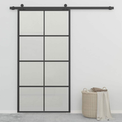 shumee Drsna vrata iz aluminija in ESG stekla 102,5x205 cm črna
