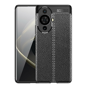Eleganten gel ovitek Elite Guard z usnjeno teksturo in zaščito robov za Huawei Nova 13 Pro - obsidian black