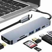 Dexxer Alu. adapter USB-C 6v1 USB 3.0 HDMI in čitalec kartic