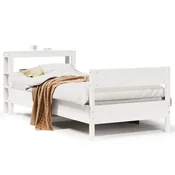 Vidaxl Posteljni okvir brez vzmetnice bel 90x190 cm trdna borovina