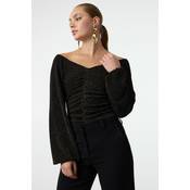 Trendyol Gold Carmen Collar Sparkly Knitted Bodysuit