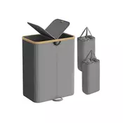 Songmics Košara za perilo 2 predelka 52x385x75 cm siva bež