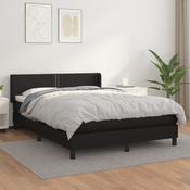 Greatstore Box spring postelja z vzmetnico črn 140x190 cm umetno usnje