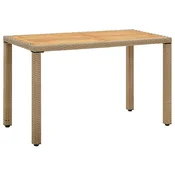 Vidaxl Vrtna miza bež 123x60x74 cm poli ratan in trden akacijev les