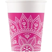 Mandala fuksija-bela papirnati kozarci, komplet 8 kosov, 200 ml