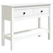 Vidaxl Konzolna mizica bela 100x35x75 trdna borovina