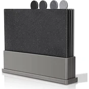 Nikcorp Komplet desek za sekanje 4-delni z držalom iz umetne mase brez BPA 38 x 24 x 0,1 cm stojalo 33,5 x 5,8 x 26 cm za meso in zelenjavo higiena pomivalni stroj