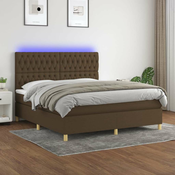 Vidaxl Box spring postelja z vzmetnico LED temno rjava 180x200cm blago
