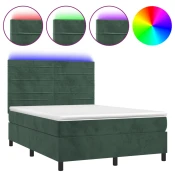 vidaXL vidaXL Box spring postelja z vzmetnico LED tem. zelena 140x190cm žamet, (20900268)