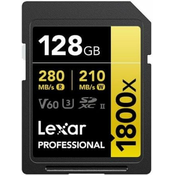 Lexar SD 128GB 1800x SDXC UHS-II card, 270MB/s read 180MB/s write C10 V60 U3