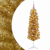 Vidaxl Umetno vitko božično drevo z okrasnimi kroglami 150 cm 150 LED