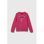 Otroški bombažen pulover Guess roza barva