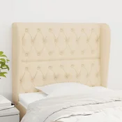 Vidaxl vidaXL Vzglavje postelje s krilci, kremno, 103x23x118/128 cm, blago
