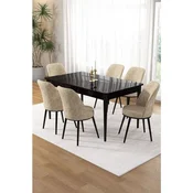 Hanah Home trpezarijski set Pir, sto i 6 stolica, ploca u dekoru crnog mermera, krem tkanina Babyface