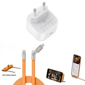 Komplet polnilnika USB-C 40W dinamičnega 60W, 2-v-1 kabel Lightning Fast Charging 240W 1,5 m, zložljivo držalo za telefon za iPhone 17, 17 Pro Max, 16, 15, 14, 13, 12 Pro Max
