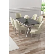 Hanah Home trpezarijski set Asel, sto i 6 stolica, ploca u dekoru Sonata, hromirane noge, krem tkanina Babyface