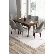 Hanah Home trpezarijski set Tia, sto i 6 stolica, ploca u dekoru drveta Baroque, siva tkanina Babyface