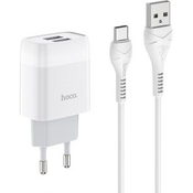 HOCO hišni polnilec C73 2,4A 2x USB vtič s polnilnim kablom Type C