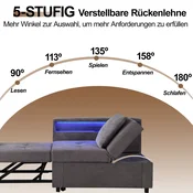 SONNENH Kavč, temno siva, 177 x 68 x 65 cm, led osvetlitev, priključek usb, za dnevno sobo