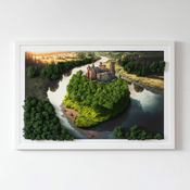 tulup.si Slika iz maha z okvirjem Grad na hribu Beli okvir MDF 63x43 cm