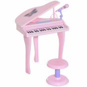 HOMCOM otroški igrani klavir, električno glasbilo s 37 svetlečimi tipkami, vključenim mikrofonom in stolčkom, 48x39x69 cm, roza