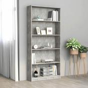 Ormaric za knjige s 5 razina boja betona 80x24x175 cm drveni