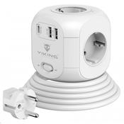 VIKING TECHNOLOGY VACCUBEPD Distributer kocke 4 podloška 2x USB-A 1x USB-C 1.8m bijela prekidac