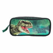 Dino World Preprosta dvokomorna šolska peresnica , Bližnji posnetek glave T-Rexa, zeleni oblaki v ozadju
