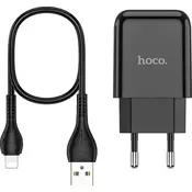Hoco Mrežni polnilnik za telefon Hoco USB A 2A + kabel USB A za Lightning N2 črn