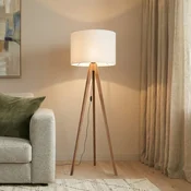 TK Lighting Stojna svetilka Grand, krem/oreh, višina 145 cm, E27 - Dnevna soba/jedilnica - Sodobni - krema, oreh - Les