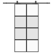 Vidaxl Drsna vrata z opremo črna 102,5x205 cm kaljeno steklo