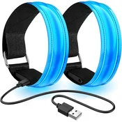 Nikcorp LED-opaska na akumulator, USB polnjenje, 2 kosa modra, nastavljiv obseg 27,9–33 cm, velcro zapenjanje, za tek kolesarjenje sprehod gleženj zapestje roka, približno 25 g