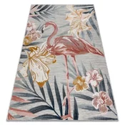 eoshop Preproga Structural BOTANIC 65263 Flamingo, cvetje, ravno tkano za balkon, teraso - siva ( - Velikost: 137x190 cm)