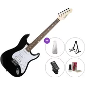 Kitarski set: električna kitara ST-11 HSS Black s torbo, stojalom, uglaševalcem in čistilom Pasadena