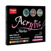 Netscroll 12-delni set akrilnih markerjev, 1–3 mm, za več površin, PaintAcrylic