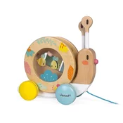 Drevený slimák na ťahanie Pull-Along Snail Pure Janod so šnúrkou s bubnom a xylofónom od 12 mes J05159