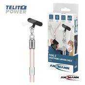 Ansmann USB-C na USB-C kabl Lanyard – 120cm, 60W, roze, praktican za nošenje ( 4958 )