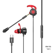 In-Ear ušesne slušalke RM-755 Gaming, Type C, Remax, 1m, črna