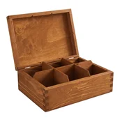 Rjava lesena škatla za čaj s 6 predali 22x16x8 cm