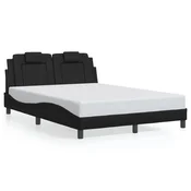 shumee vidaXL Posteljni okvir z LED zaslonom črne barve 140x190 cm umetno usnje