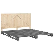 Vidaxl Posteljni okvir z vzglavjem siv 200x200 cm trdna borovina