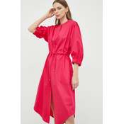 Pamučna haljina Max Mara Leisure boja: ružičasta, midi, širi se prema dolje