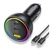 BASEUS punjač za automobil 2 Type-C priključka 152,5 W, LED svjetlo + uvlačivi ravni Type-C kabel, CRNA C00036101111-00