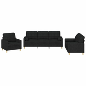 3-dijelni set sofa s jastucima crni od mikrovlakana